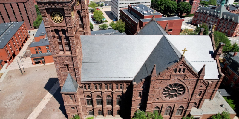 Cathedral of Saints Peter and Paul in Providence Rhode Island. Slate Roof replacement